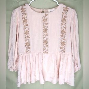 Bohme Embroidered Pink Tunic Top Round Neck Lined Oversized Women’s Size Small